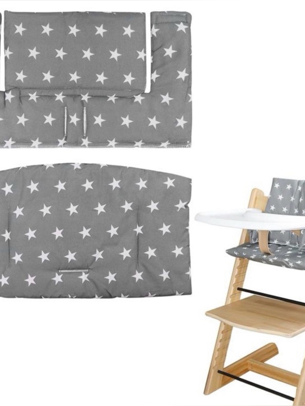 NWT Stokke Tripp Trap Cushion for High Chair in Grey Star